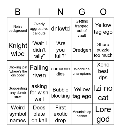 Wish Bingo Card