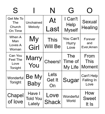 Wedding Shower Singo Bingo Card