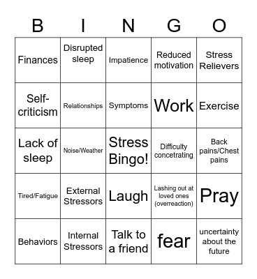 Stress Bingo Card