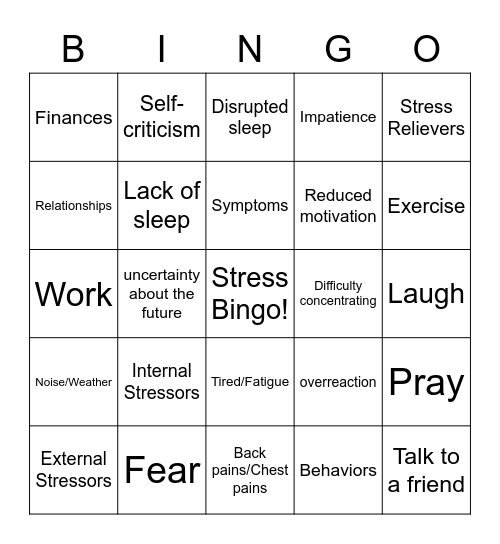 Stress Bingo Card