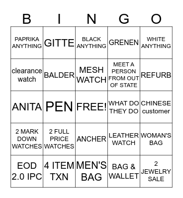 Untitled Bingo Card