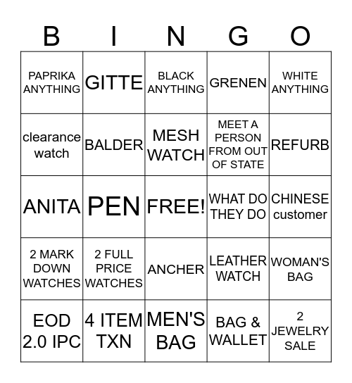 Untitled Bingo Card