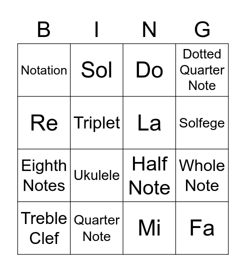 Music Notation Bingo Card