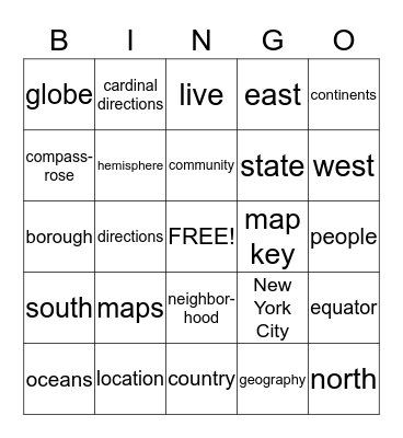 Our Community's Geography Bingo Card