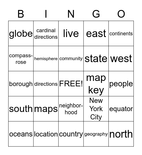 Our Community's Geography Bingo Card