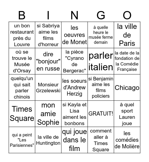 SAVOIR v. CONNAITRE Bingo Card