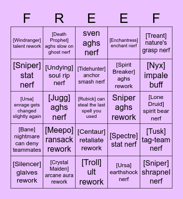 Chief Beef's dota patch bingo Card