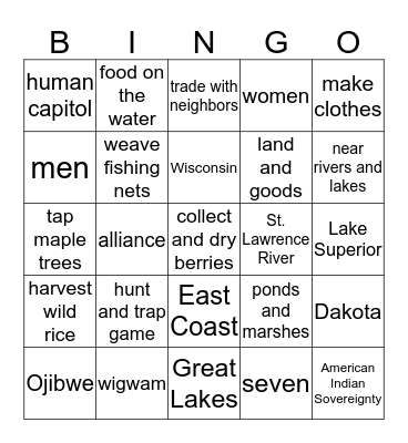 MN Chapter 4  Ojibwe Bingo Card