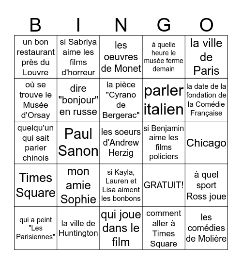 SAVOIR v. CONNAITRE Bingo Card
