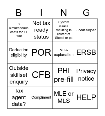 WEB CHAT Bingo Card