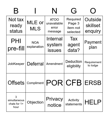 WEB CHAT Bingo Card