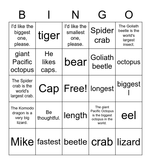 The Best Cap & Weight and Length Bingo Card