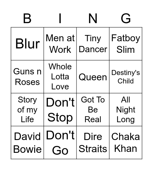 MUSIC BINGO Card