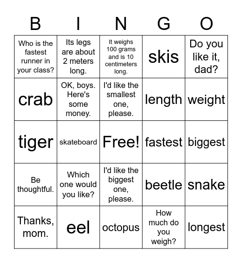 The Best Cap & Weight and Length Bingo Card