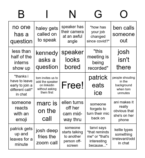 Untitled Bingo Card