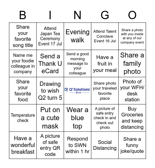 13 Jul 2020 to 19 Jul 2020 Bingo Card