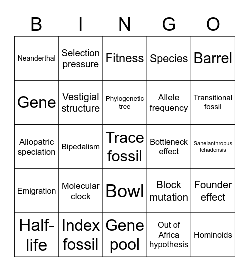 Unit 4 AOS 1 Biology Bingo Card
