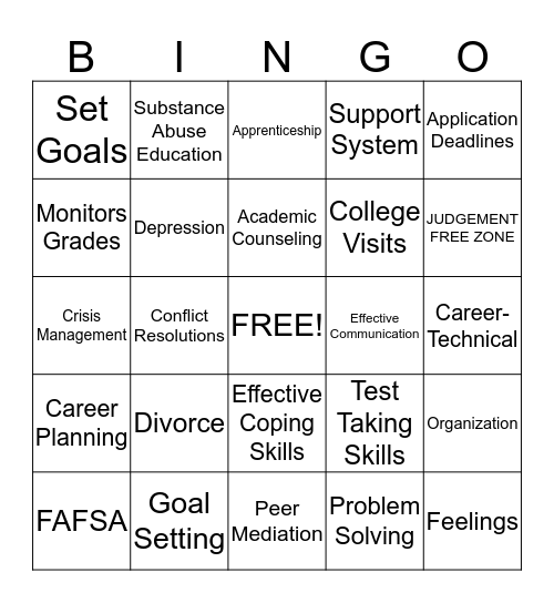 What Does My School Counselor Do? Bingo Card