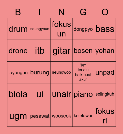 Punya Lili Cantik Bingo Card