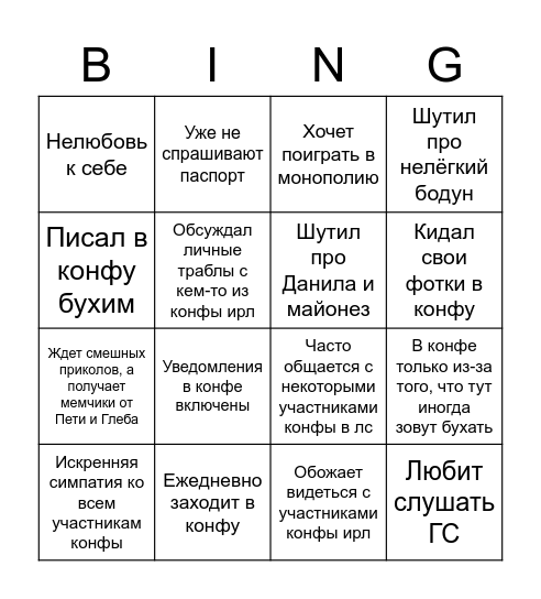 Бодун-на-Черных Бинго Bingo Card
