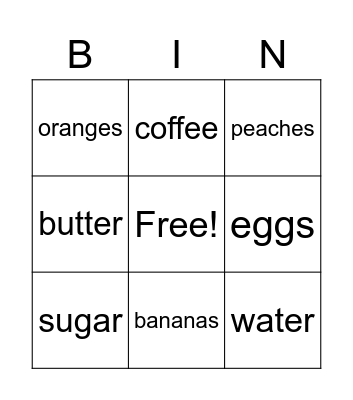 Food Bingo Card