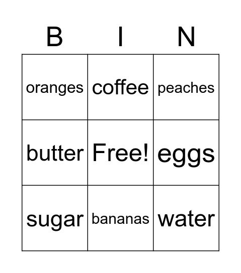 Food Bingo Card