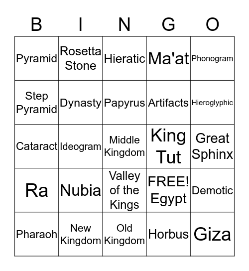 Egyptians Bingo Card