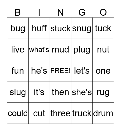 Unit 2-2 (short u, contractions, HFW) Bingo Card