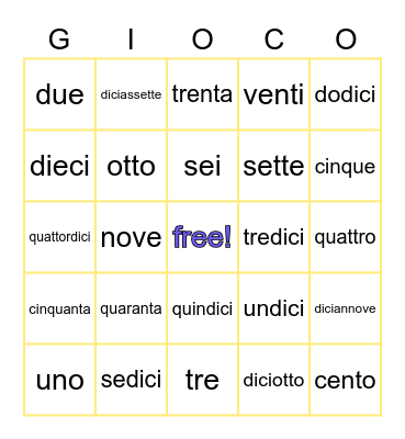 TOMBOLA - i numeri Bingo Card