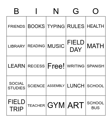 FUN FRIDAY! Bingo Card