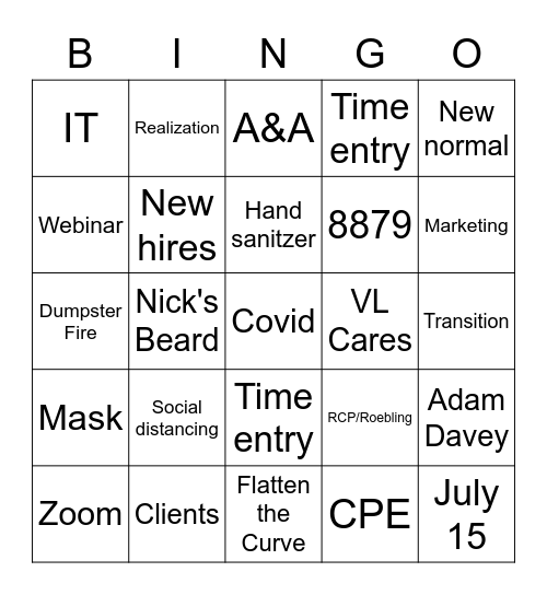 7/9 Meeting Bingo Card