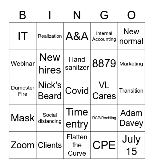 7/9 Meeting Bingo Card