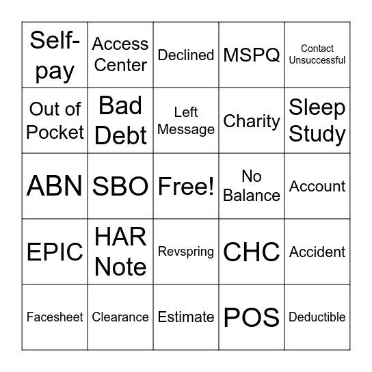 Financial Clearance Bingo Card