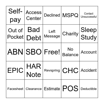 Financial Clearance Bingo Card