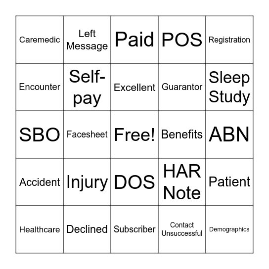 Financial Clearance Bingo Card