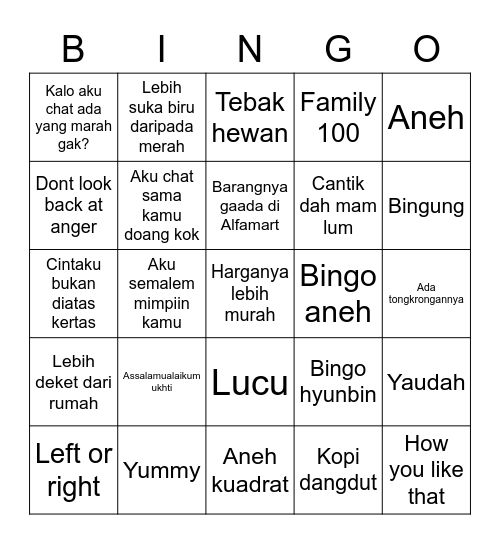 Untitled Bingo Card