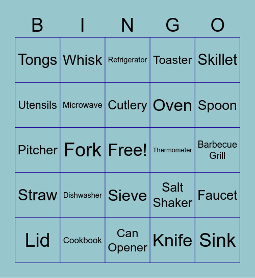 Kitchen Utensils LEC Bingo Card