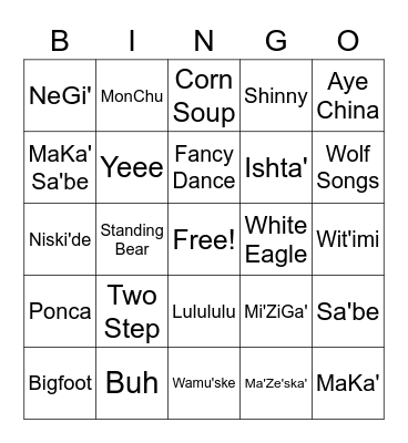 😃Ponca Bingo😃 Bingo Card