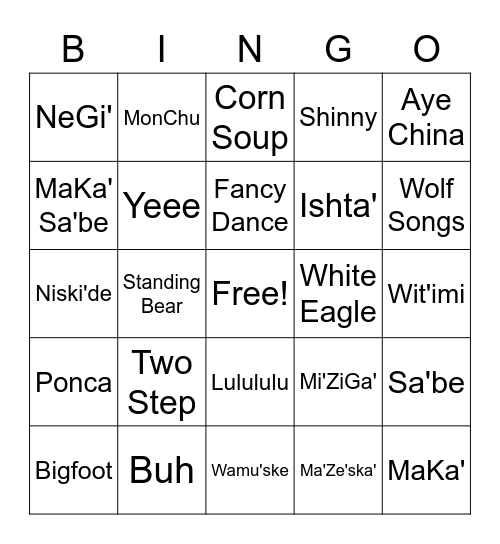 😃Ponca Bingo😃 Bingo Card