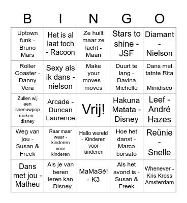 Muziekbingo Card