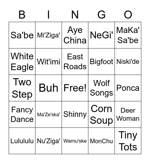 😃Ponca Bingo😃 Bingo Card