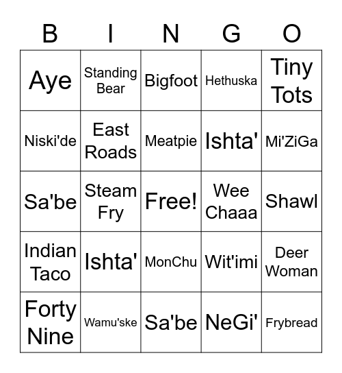 😃Ponca Bingo😃 Bingo Card