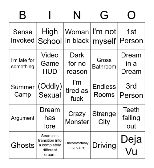Dream Bingo Card