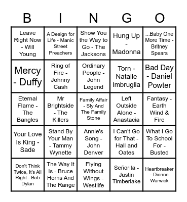 Hawkes Mill Musical Bingo Card