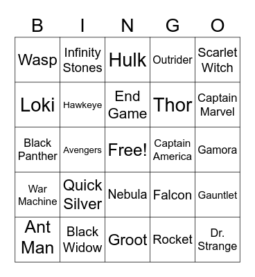 Avengers Bingo Card