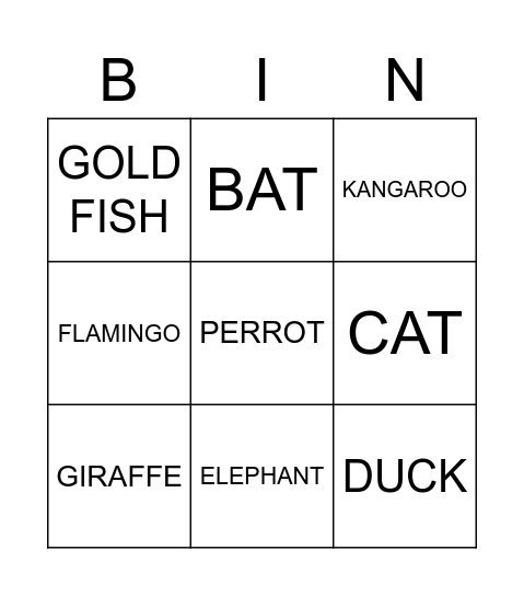 PETS AND WILD ANIMALS Bingo Card