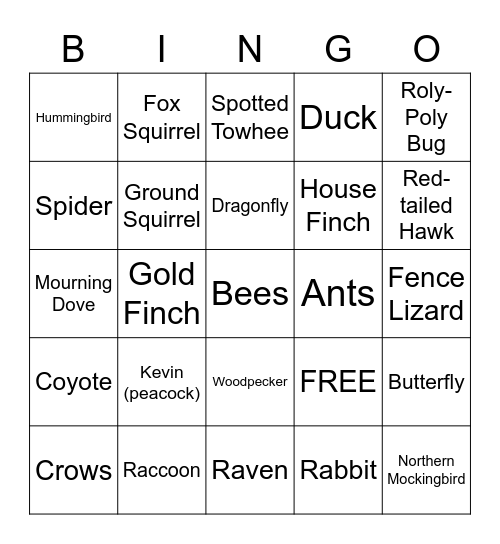 Local Animals at the Zoo Bingo Card