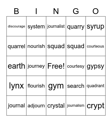 our Bingo Card