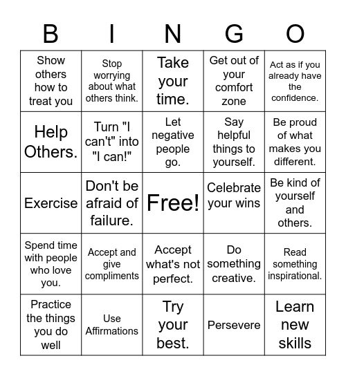 How Can I Build Self-Esteem? Bingo Card
