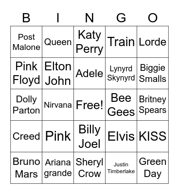 Music Bingo Card